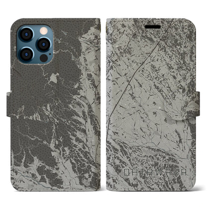 【大田原（栃木県）】地図柄iPhoneケース（手帳タイプ）モノトーン・iPhone 12 / 12 Pro 用