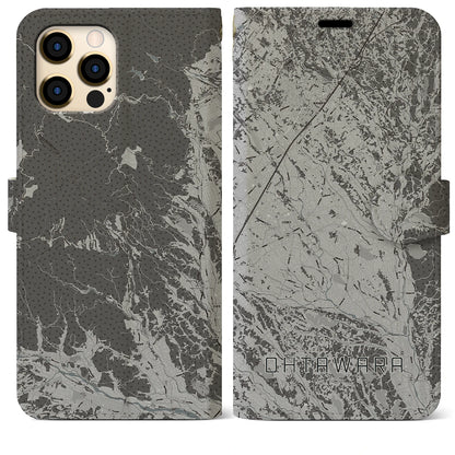 【大田原（栃木県）】地図柄iPhoneケース（手帳タイプ）モノトーン・iPhone 12 Pro Max 用