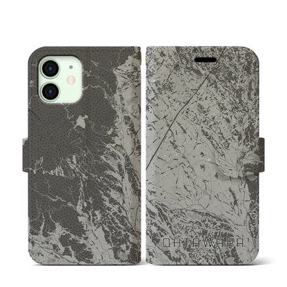 【大田原（栃木県）】地図柄iPhoneケース（手帳タイプ）モノトーン・iPhone 12 mini 用