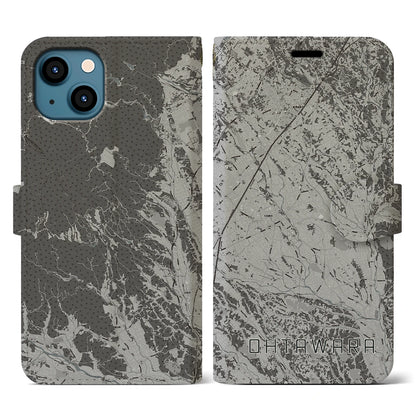 【大田原（栃木県）】地図柄iPhoneケース（手帳タイプ）モノトーン・iPhone 13 用