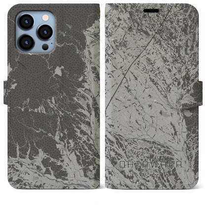 【大田原（栃木県）】地図柄iPhoneケース（手帳タイプ）モノトーン・iPhone 13 Pro Max 用