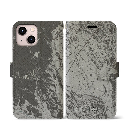 【大田原（栃木県）】地図柄iPhoneケース（手帳タイプ）モノトーン・iPhone 13 mini 用