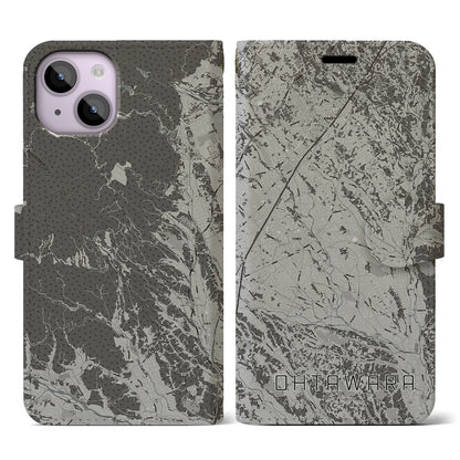 【大田原（栃木県）】地図柄iPhoneケース（手帳タイプ）モノトーン・iPhone 14 用