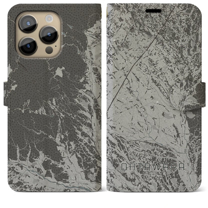 【大田原（栃木県）】地図柄iPhoneケース（手帳タイプ）モノトーン・iPhone 14 Pro Max 用