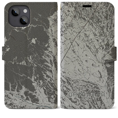 【大田原（栃木県）】地図柄iPhoneケース（手帳タイプ）モノトーン・iPhone 14 Plus 用