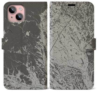 【大田原（栃木県）】地図柄iPhoneケース（手帳タイプ）モノトーン・iPhone 15 Plus 用