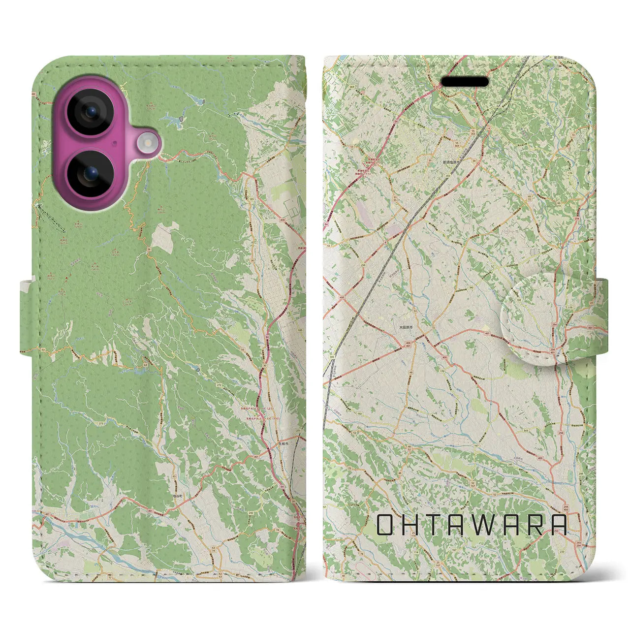 【大田原（栃木県）】地図柄iPhoneケース（手帳タイプ）ナチュラル・iPhone 16 Pro 用