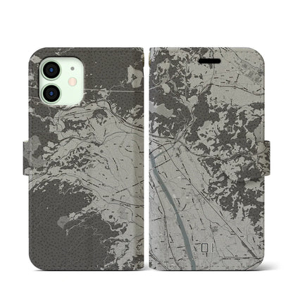 【大井（神奈川県）】地図柄iPhoneケース（手帳タイプ）モノトーン・iPhone 12 mini 用