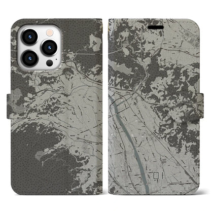 【大井（神奈川県）】地図柄iPhoneケース（手帳タイプ）モノトーン・iPhone 13 Pro 用
