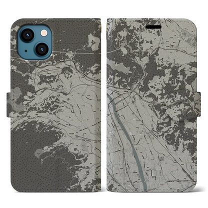 【大井（神奈川県）】地図柄iPhoneケース（手帳タイプ）モノトーン・iPhone 13 用