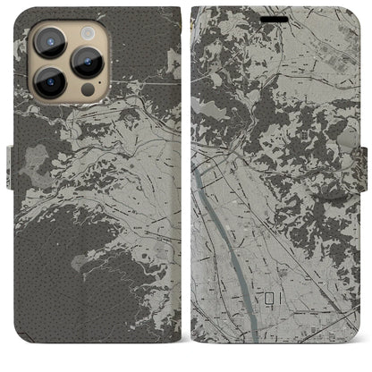 【大井（神奈川県）】地図柄iPhoneケース（手帳タイプ）モノトーン・iPhone 14 Pro Max 用