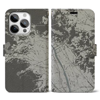 【大井（神奈川県）】地図柄iPhoneケース（手帳タイプ）モノトーン・iPhone 14 Pro 用