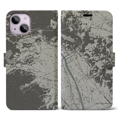 【大井（神奈川県）】地図柄iPhoneケース（手帳タイプ）モノトーン・iPhone 14 用