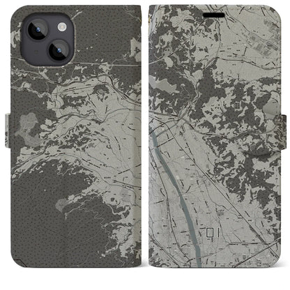 【大井（神奈川県）】地図柄iPhoneケース（手帳タイプ）モノトーン・iPhone 14 Plus 用