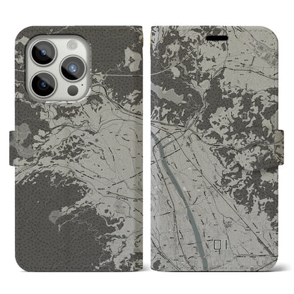 【大井（神奈川県）】地図柄iPhoneケース（手帳タイプ）モノトーン・iPhone 15 Pro 用