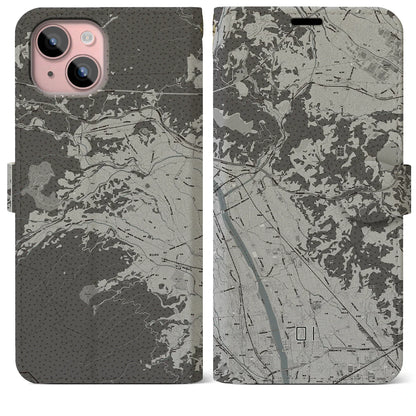 【大井（神奈川県）】地図柄iPhoneケース（手帳タイプ）モノトーン・iPhone 15 Plus 用