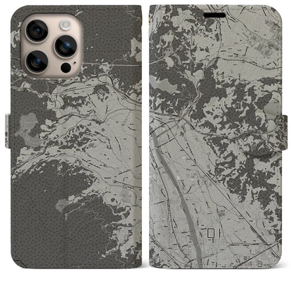 【大井（神奈川県）】地図柄iPhoneケース（手帳タイプ）モノトーン・iPhone 16 Plus 用