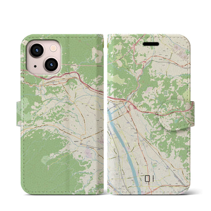 【大井（神奈川県）】地図柄iPhoneケース（手帳タイプ）ナチュラル・iPhone 13 mini 用