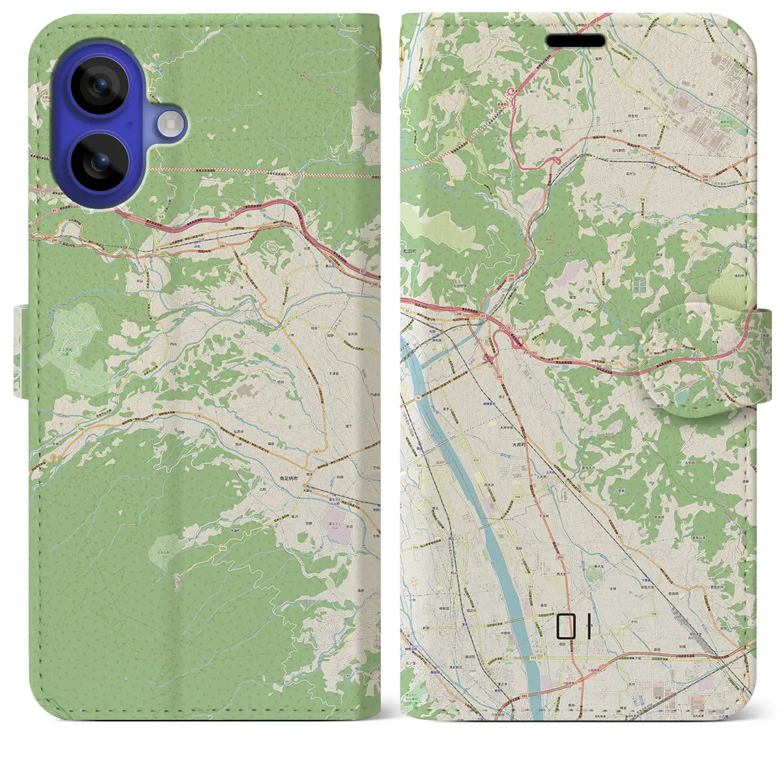 【大井（神奈川県）】地図柄iPhoneケース（手帳タイプ）ナチュラル・iPhone 16 Pro Max 用