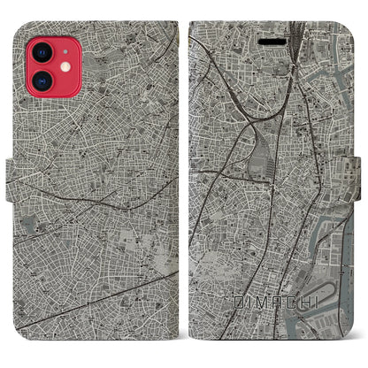 【大井町（東京都）】地図柄iPhoneケース（手帳タイプ）モノトーン・iPhone 11 用