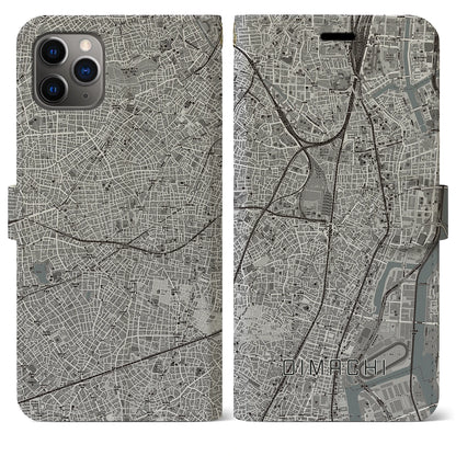 【大井町（東京都）】地図柄iPhoneケース（手帳タイプ）モノトーン・iPhone 11 Pro Max 用