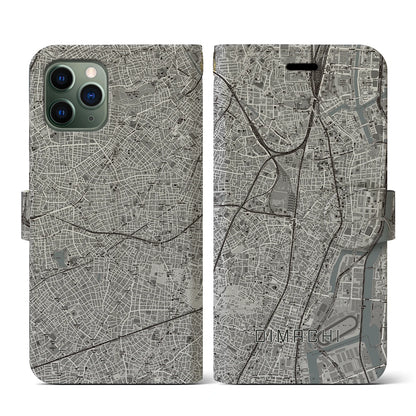 【大井町（東京都）】地図柄iPhoneケース（手帳タイプ）モノトーン・iPhone 11 Pro 用