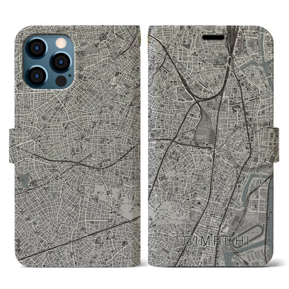 【大井町（東京都）】地図柄iPhoneケース（手帳タイプ）モノトーン・iPhone 12 / 12 Pro 用