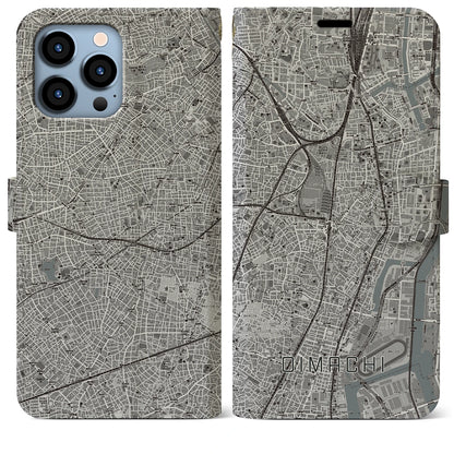 【大井町（東京都）】地図柄iPhoneケース（手帳タイプ）モノトーン・iPhone 13 Pro Max 用