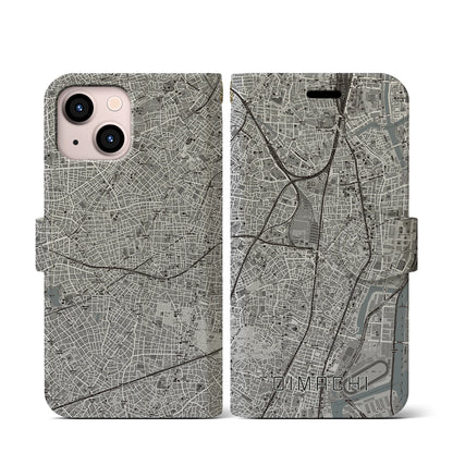 【大井町（東京都）】地図柄iPhoneケース（手帳タイプ）モノトーン・iPhone 13 mini 用