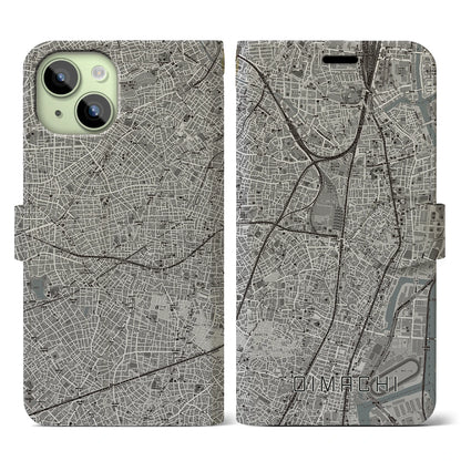 【大井町（東京都）】地図柄iPhoneケース（手帳タイプ）モノトーン・iPhone 15 用