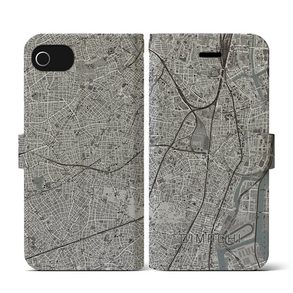 【大井町（東京都）】地図柄iPhoneケース（手帳タイプ）モノトーン・iPhone SE（第3 / 第2世代） / 8 / 7 / 6s / 6 用
