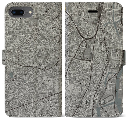 【大井町（東京都）】地図柄iPhoneケース（手帳タイプ）モノトーン・iPhone 8Plus /7Plus / 6sPlus / 6Plus 用