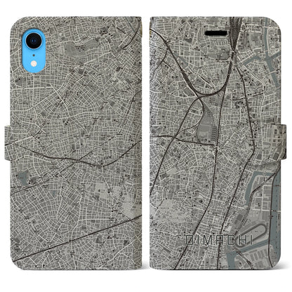 【大井町（東京都）】地図柄iPhoneケース（手帳タイプ）モノトーン・iPhone XR 用
