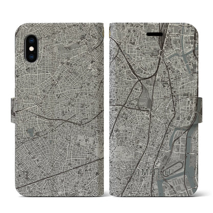 【大井町（東京都）】地図柄iPhoneケース（手帳タイプ）モノトーン・iPhone XS / X 用