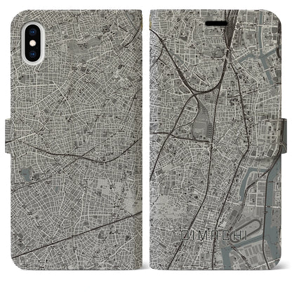 【大井町（東京都）】地図柄iPhoneケース（手帳タイプ）モノトーン・iPhone XS Max 用