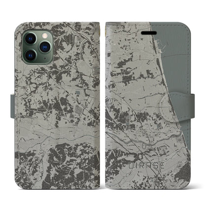 【おいらせ（青森県）】地図柄iPhoneケース（手帳タイプ）モノトーン・iPhone 11 Pro 用