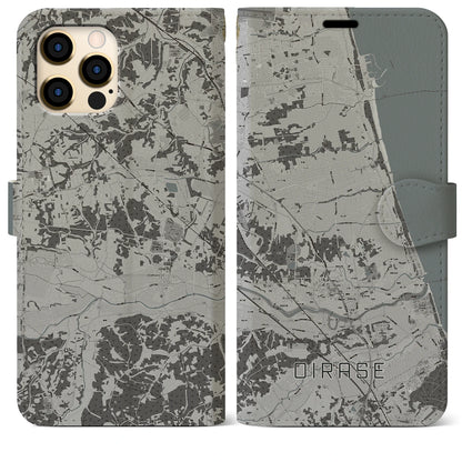 【おいらせ（青森県）】地図柄iPhoneケース（手帳タイプ）モノトーン・iPhone 12 Pro Max 用