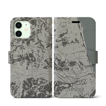 【おいらせ（青森県）】地図柄iPhoneケース（手帳タイプ）モノトーン・iPhone 12 mini 用