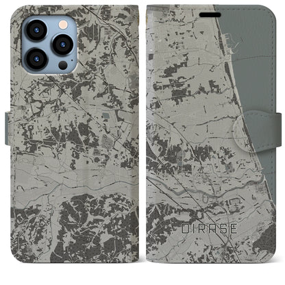 【おいらせ（青森県）】地図柄iPhoneケース（手帳タイプ）モノトーン・iPhone 13 Pro Max 用