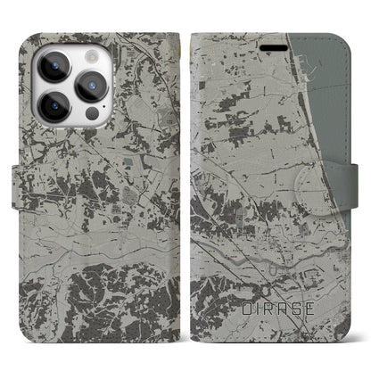 【おいらせ（青森県）】地図柄iPhoneケース（手帳タイプ）モノトーン・iPhone 14 Pro 用