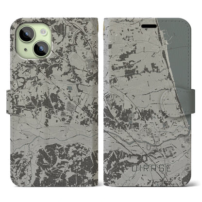 【おいらせ（青森県）】地図柄iPhoneケース（手帳タイプ）モノトーン・iPhone 15 用