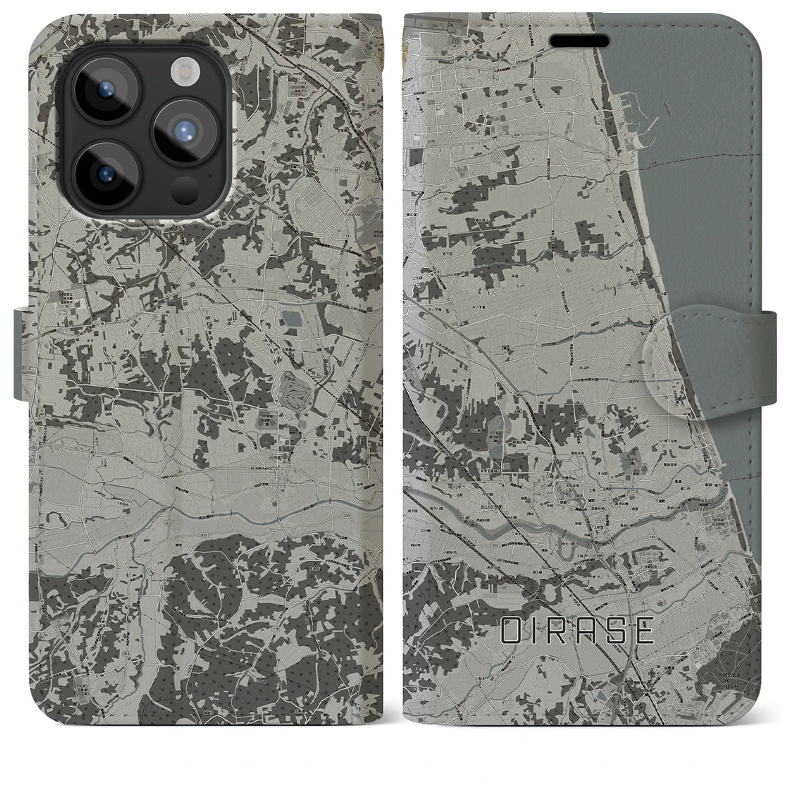 【おいらせ】地図柄iPhoneケース（手帳両面タイプ・モノトーン）iPhone 15 Pro Max 用