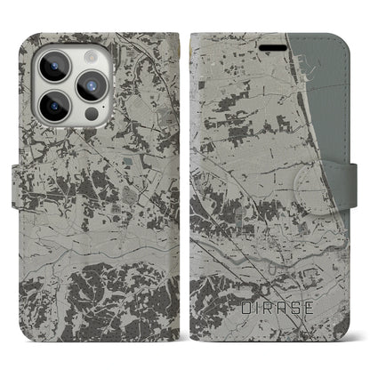 【おいらせ（青森県）】地図柄iPhoneケース（手帳タイプ）モノトーン・iPhone 15 Pro 用