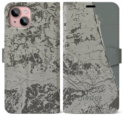 【おいらせ（青森県）】地図柄iPhoneケース（手帳タイプ）モノトーン・iPhone 15 Plus 用