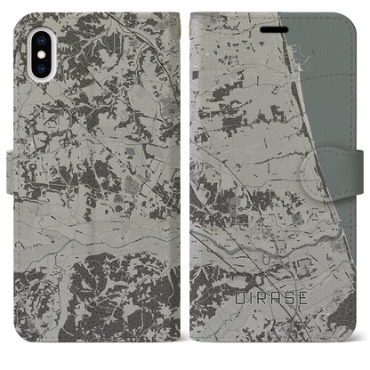 【おいらせ（青森県）】地図柄iPhoneケース（手帳タイプ）モノトーン・iPhone XS Max 用