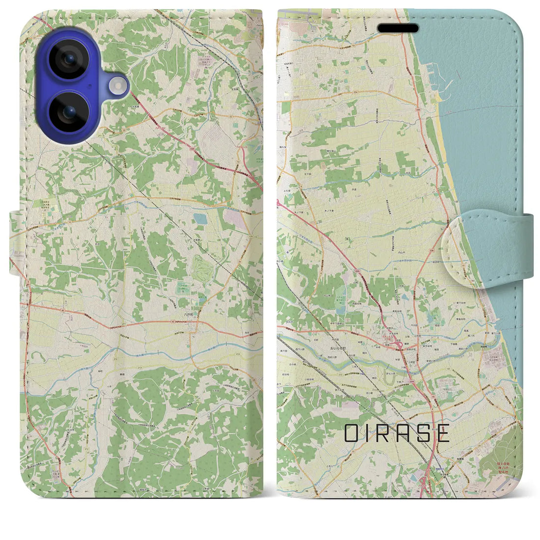 【おいらせ(青森県)】地図柄iPhoneケース(手帳タイプ)ナチュラル・iPhone 16 Pro Max 用