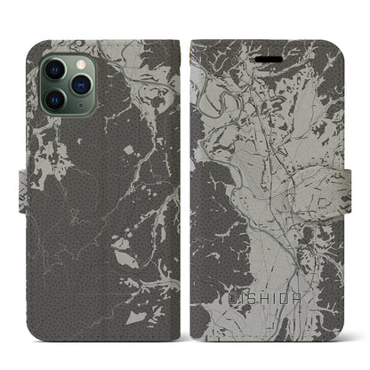 【大石田（山形県）】地図柄iPhoneケース（手帳タイプ）モノトーン・iPhone 11 Pro 用