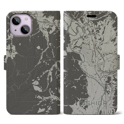 【大石田（山形県）】地図柄iPhoneケース（手帳タイプ）モノトーン・iPhone 14 用