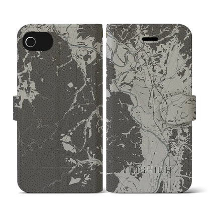 【大石田（山形県）】地図柄iPhoneケース（手帳タイプ）モノトーン・iPhone SE（第3 / 第2世代） / 8 / 7 / 6s / 6 用