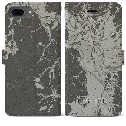 【大石田（山形県）】地図柄iPhoneケース（手帳タイプ）モノトーン・iPhone 8Plus /7Plus / 6sPlus / 6Plus 用